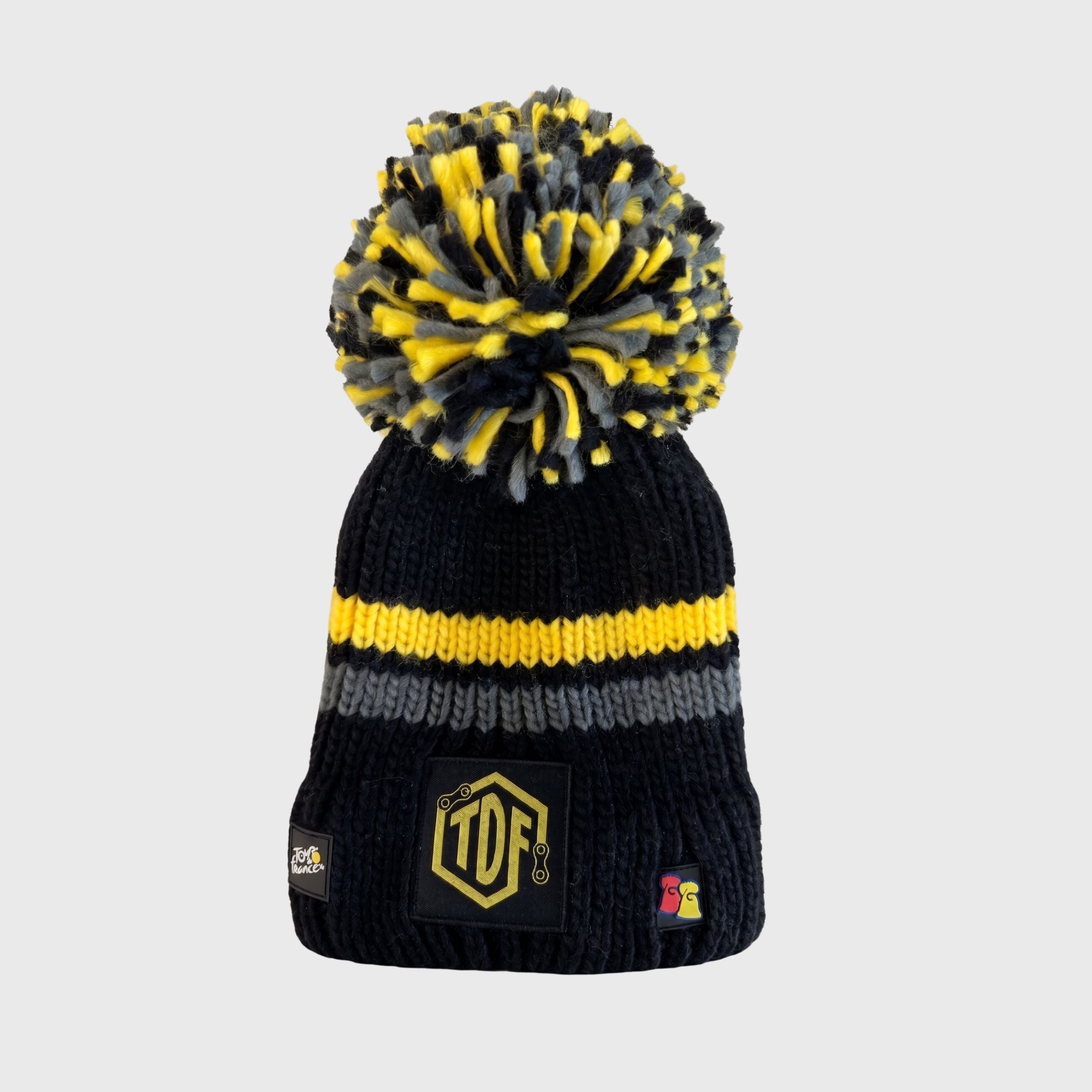 Black Tour de France Beanie with Yellow and Grey Stripes